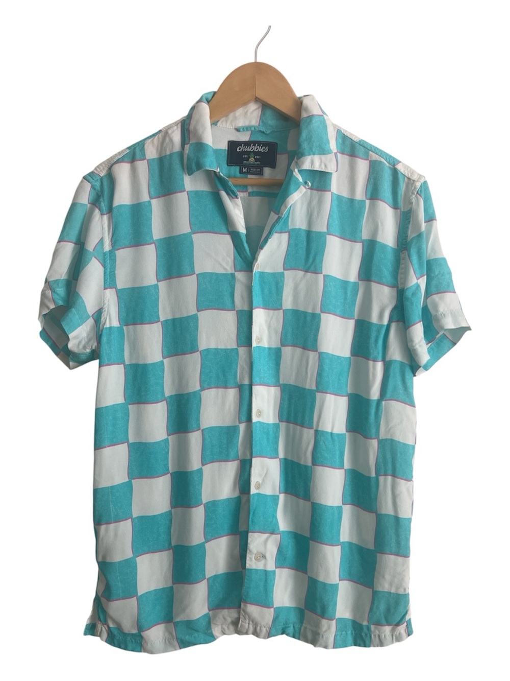 Chubbies Aqua White Checkered Button Down Short Sleeve Shirt Medium